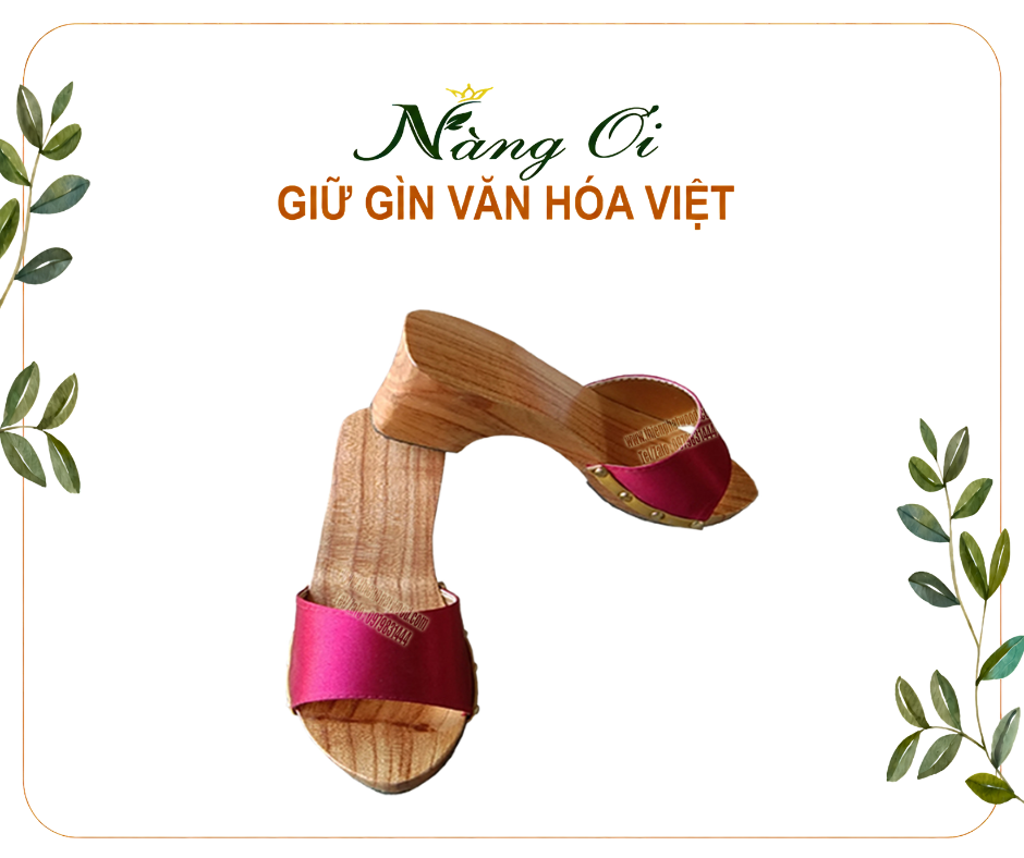 guốc gỗ quai lụa hồng kiểu vạt ôm chân chắc chắn
